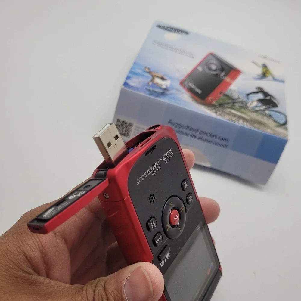 Samsung HMX-W200 Red Rugged Pocket Cam Waterproof Shockproof Full HD Camcorder